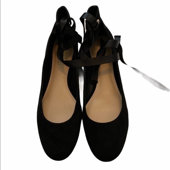 Lord & Taylor 424 Fifth Black Suede Penelope Ankle Strap Flat Shoes 6M Women’s - Picture 5 of 12